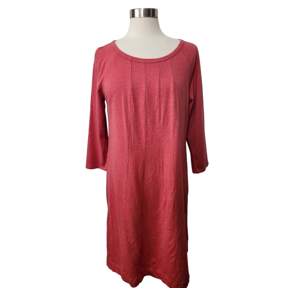 J. Jill Dress L Stretch Knit 3/4 Sleeve Orange Red Pullover Sheath Round Neck